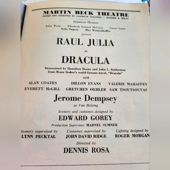 Dracula Playbill from Martin Beck Theatre - Picture 2 of 4